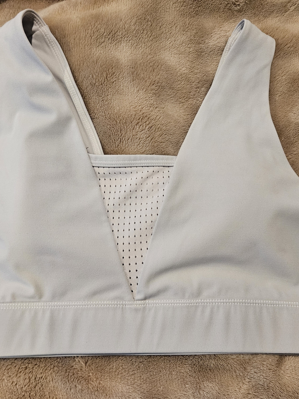 ALO Yoga Light Gray V-Neck Sports Bralette with Mesh Insert